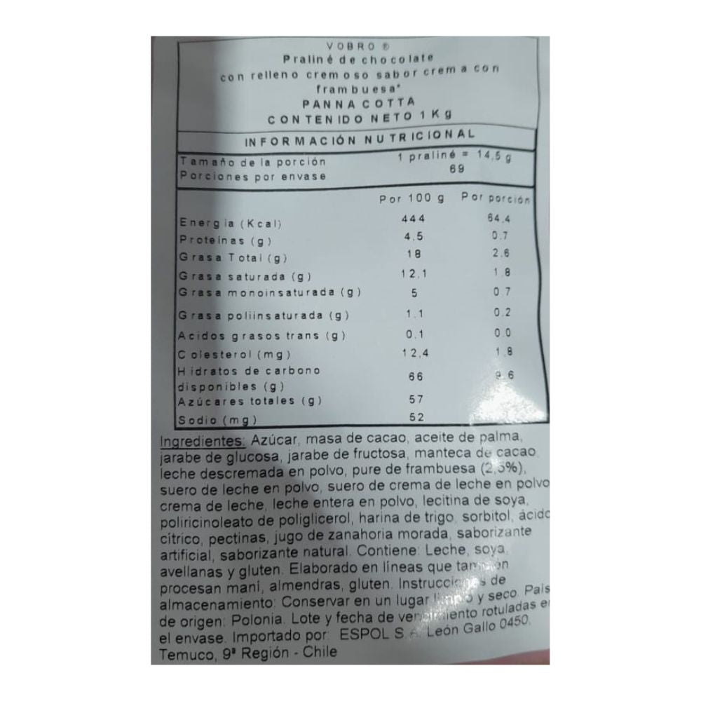 Bombon Chocolate panna cota Vobro 1 Kg