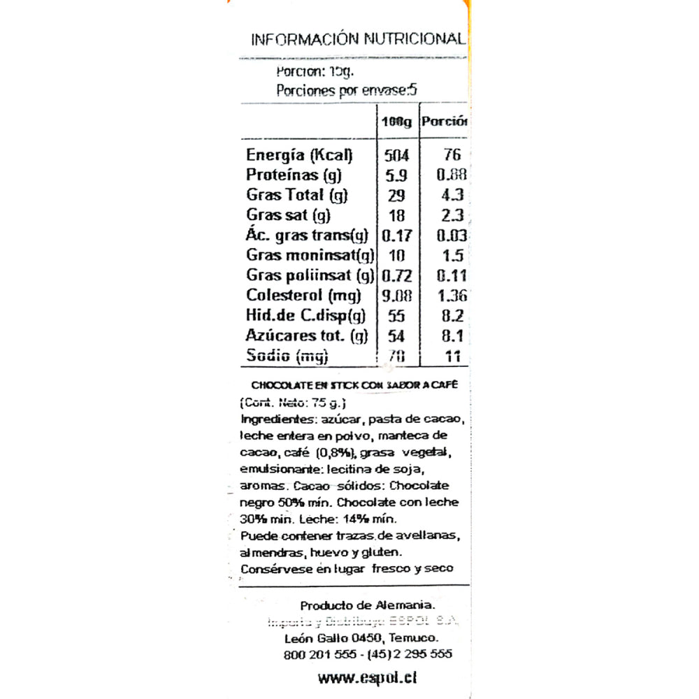 Chocolate stick Maitre Truffout coffe 75g