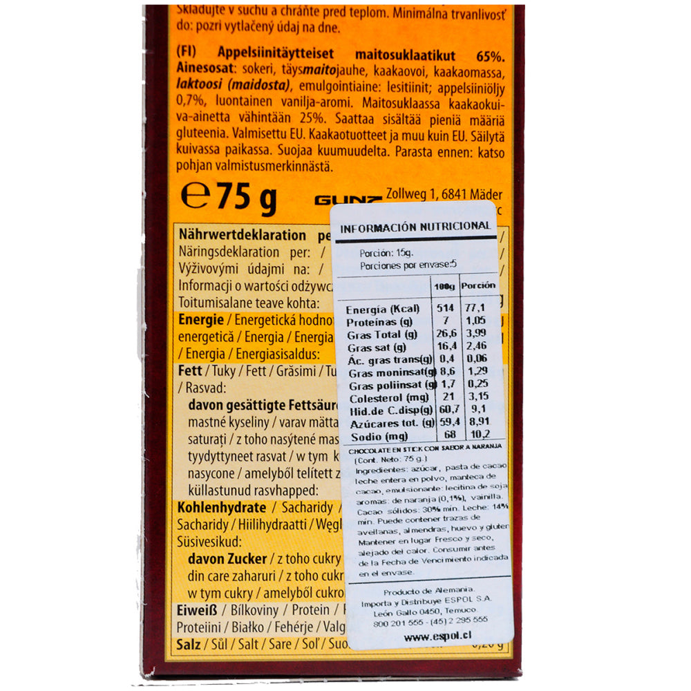 Chocolate stick Maitre Truffout naranja 75g