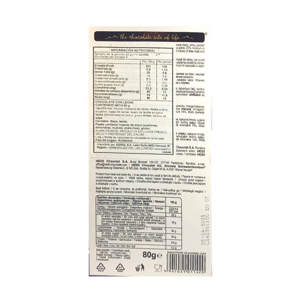 Chocolate tableta Heidi Pure creamy milk 80g
