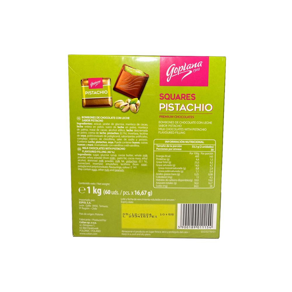 Pack Chocolate Bombón Goplana Pistacho 1kg + Choco Choco 1kg