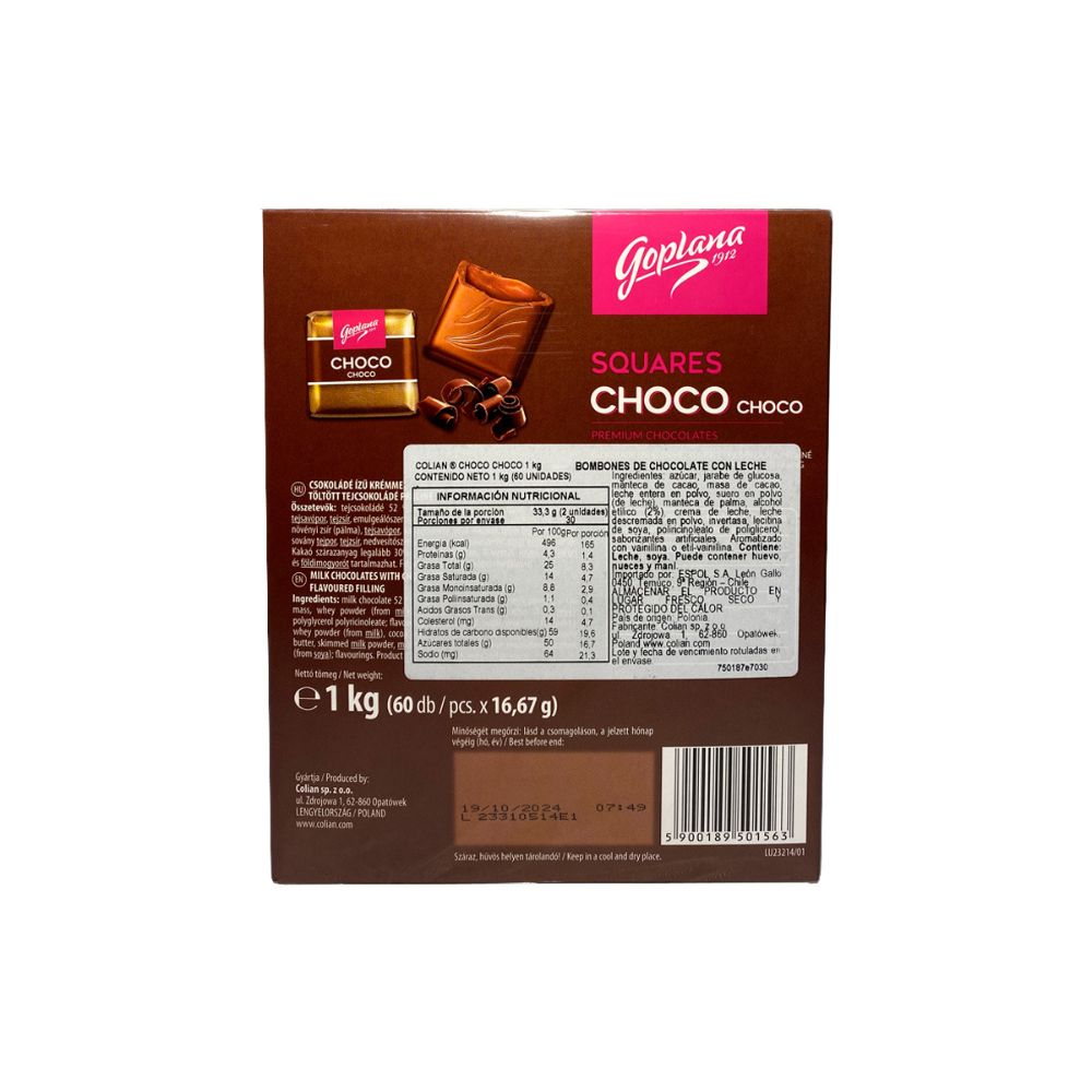 Pack Chocolate Bombón Goplana Pistacho 1kg + Choco Choco 1kg