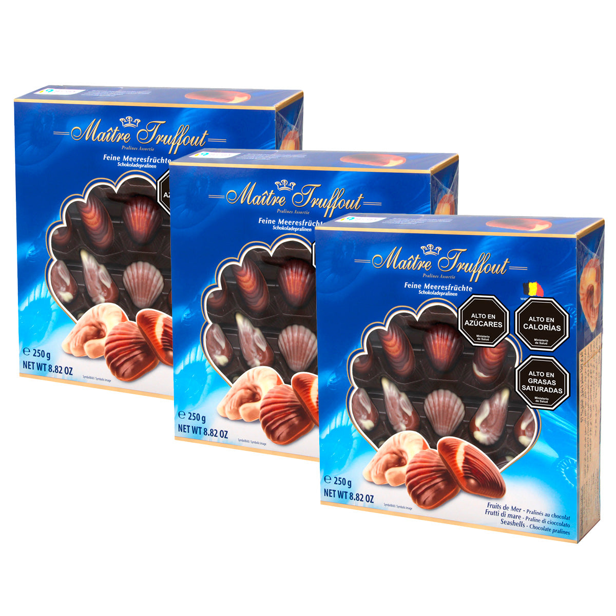 Pack 3 Chocolate Bombón Fruto del mar azul 250gr