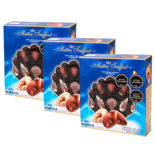Pack 3 Chocolate Bombón Fruto del mar azul 250gr