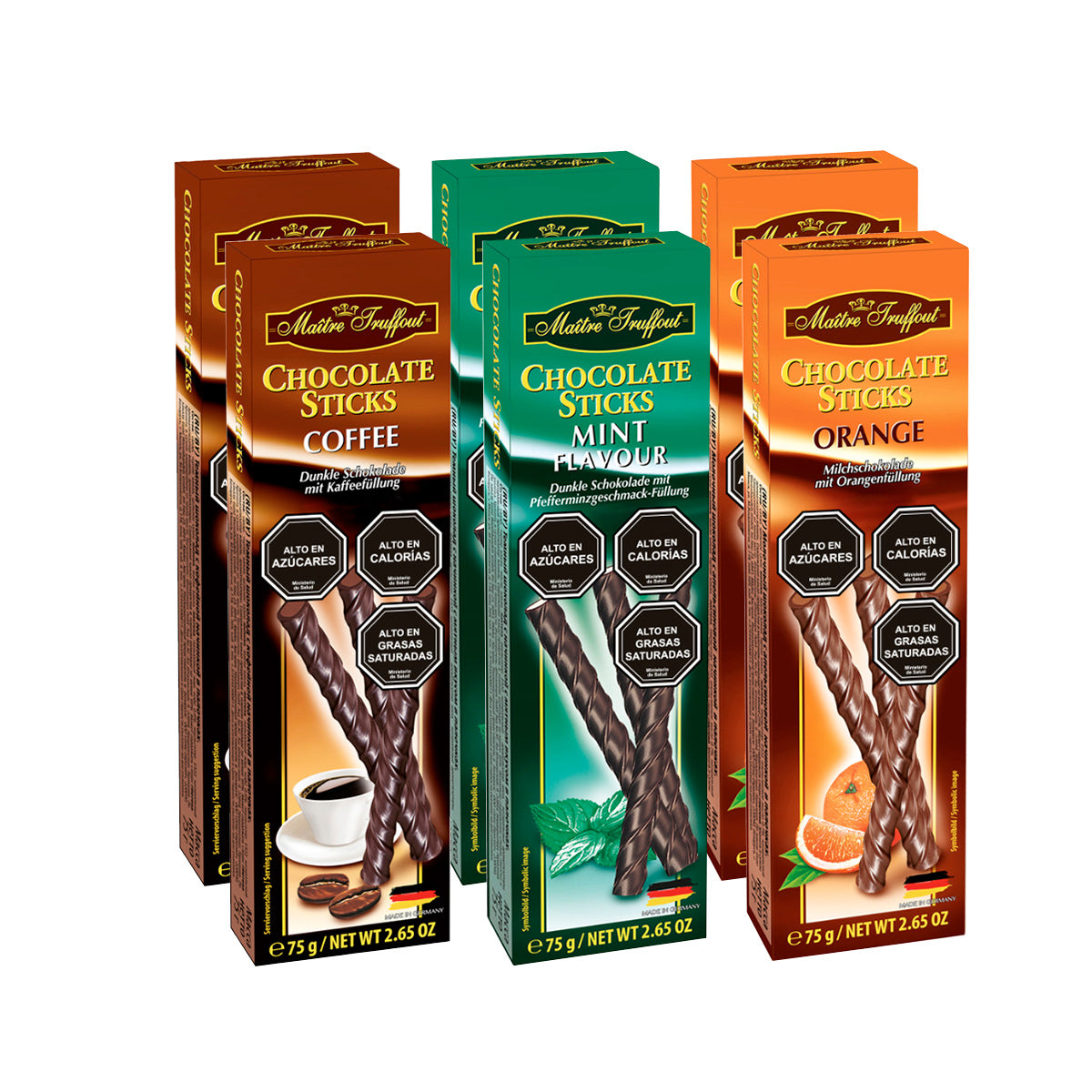 Pack 6 Chocolate stick Maitre Truffout 75g surtido