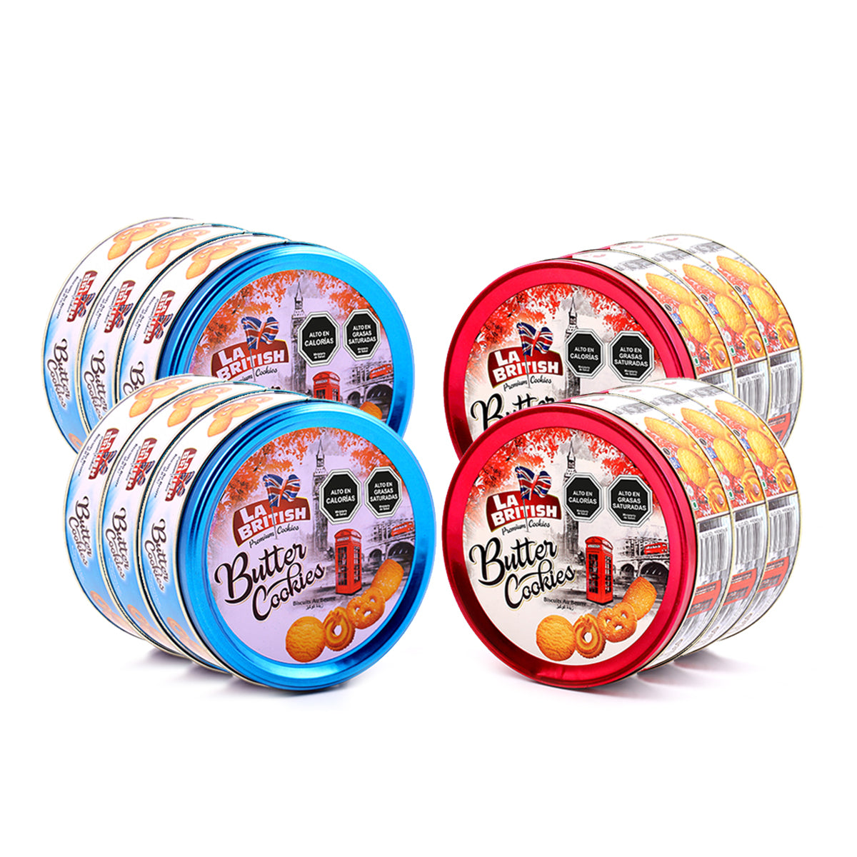 Pack 12 Latas Galletas Mantequilla La British 114g Azul/Rojo
