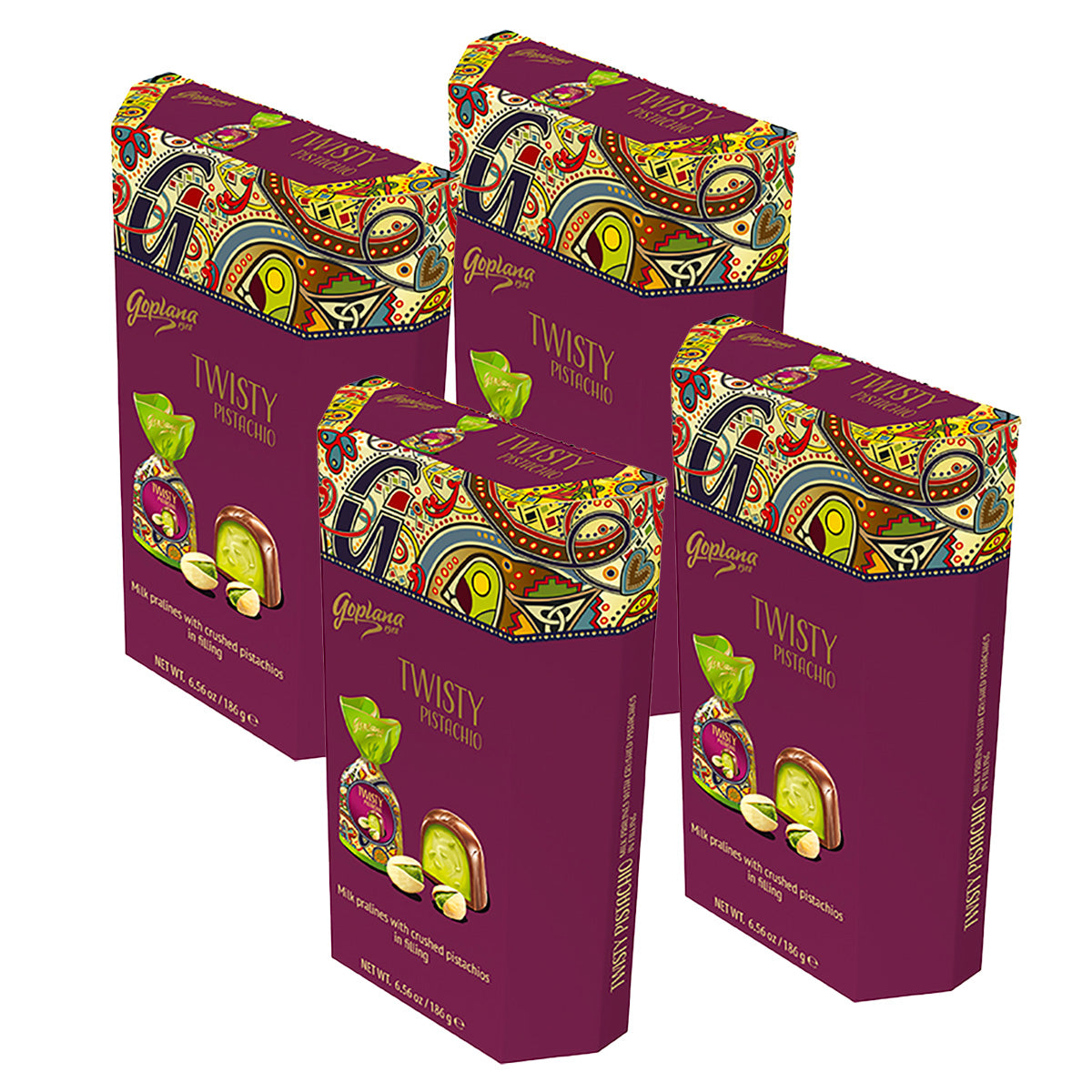 Pack 4 Estuches Choco Twisty Pistacho 186gr