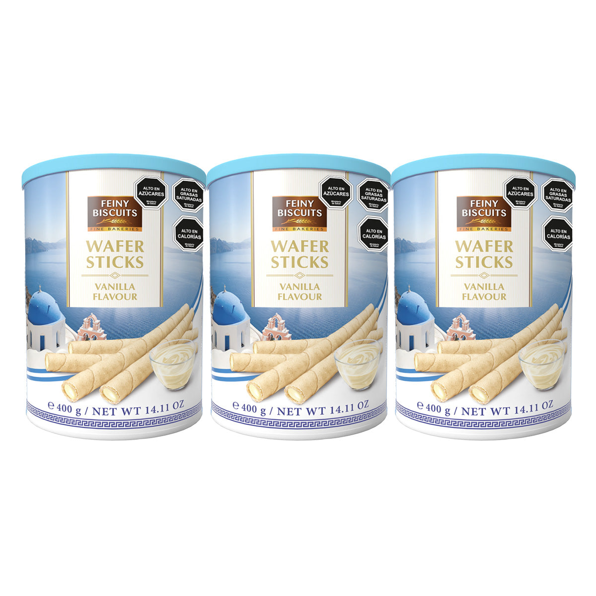 Pack 3 Latas Barquillos Wafer Sticks Crema Vainilla 400g
