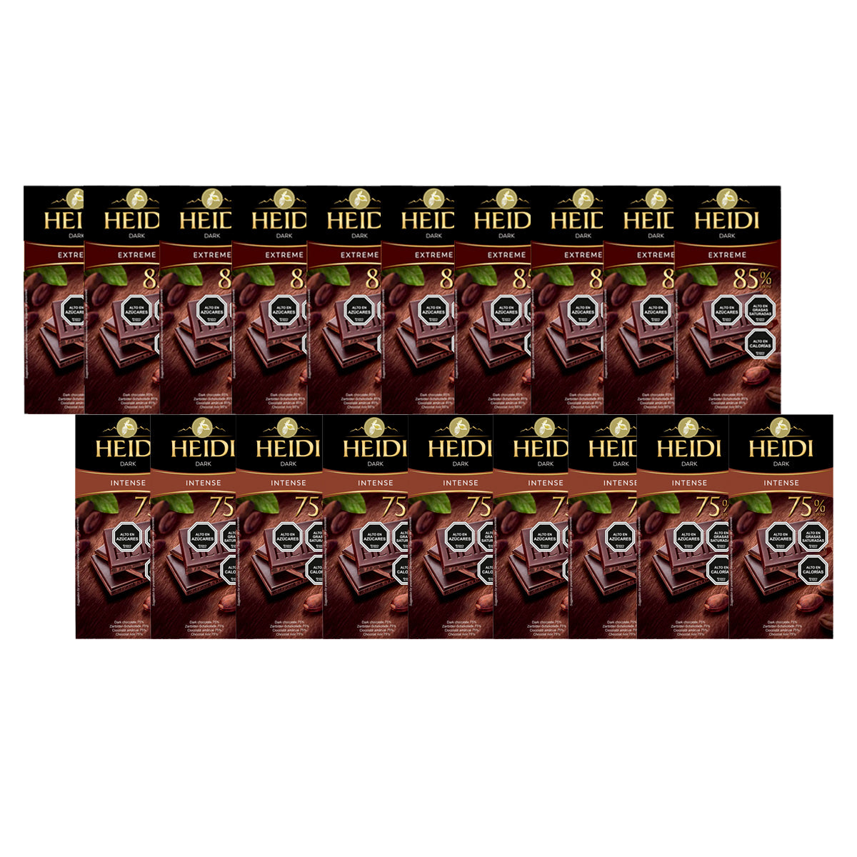 Pack 20 Tabletas Chocolate Heidi Dark Extreme e Intense 80g