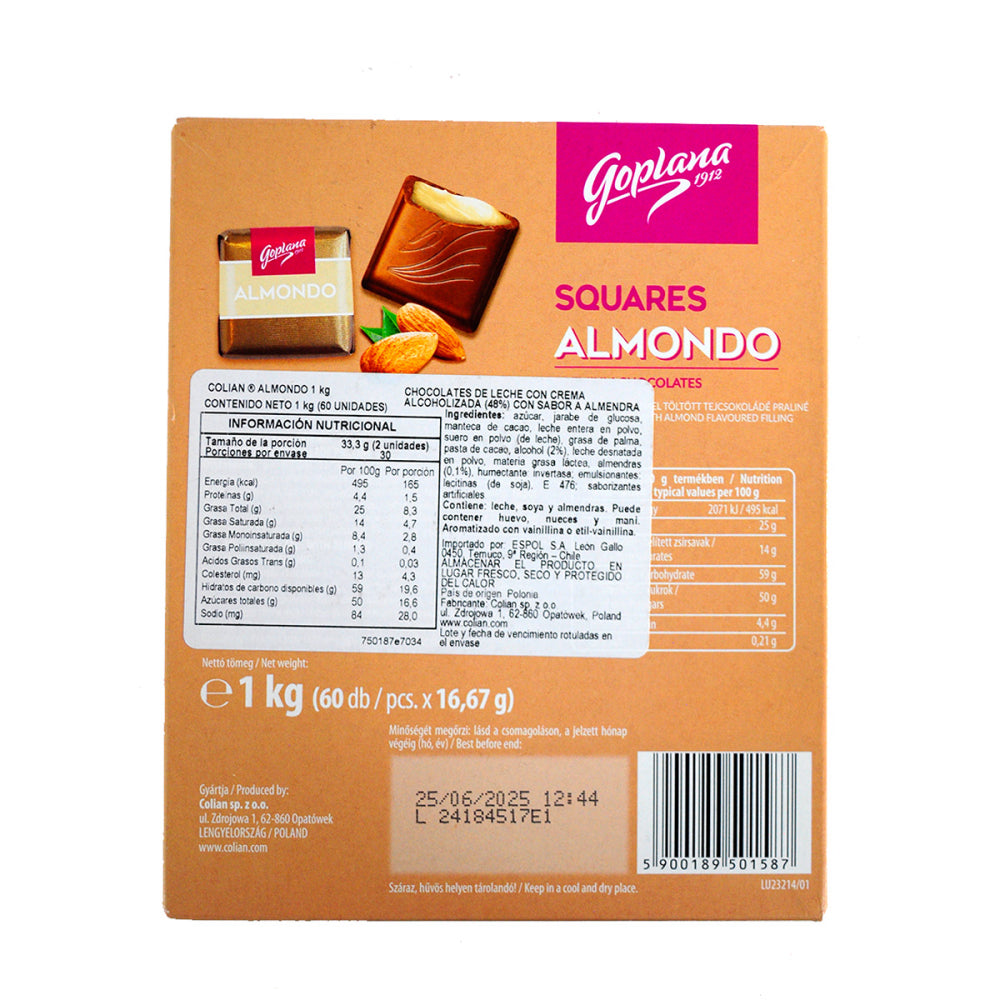 Bombon Chocolate Goplana 1 Kg Sabor Almendra