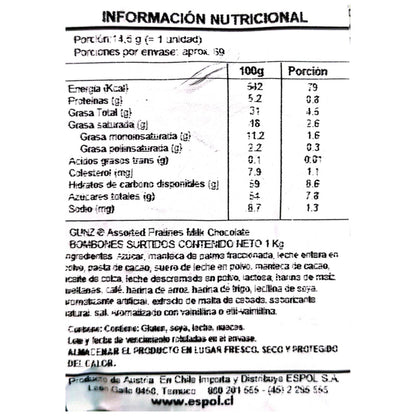 Chocolate Bombón Pralinés Surtido Chocolate de leche 1kg