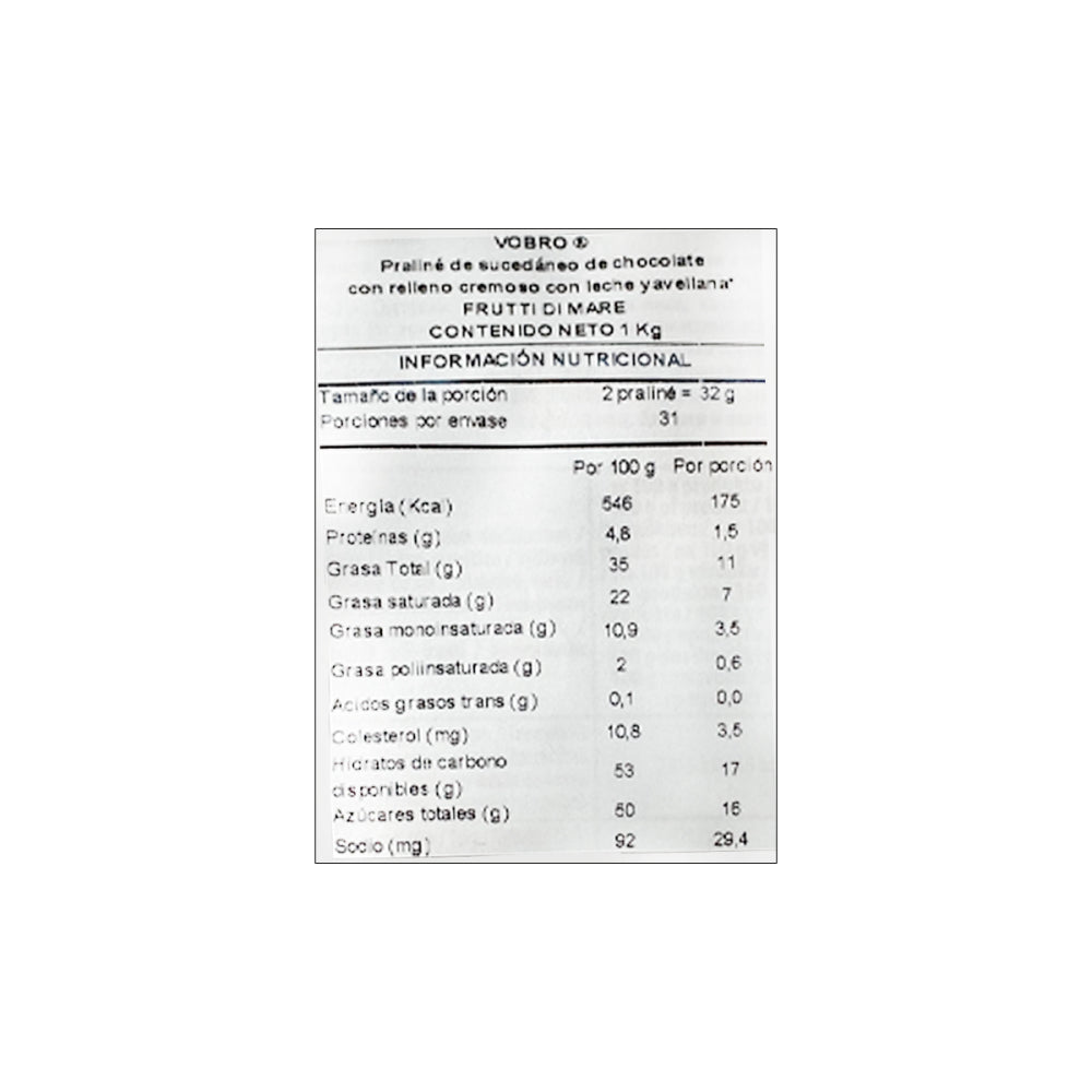 Bolsa Bombones Frutti di mare hazelnut milk 1 Kg