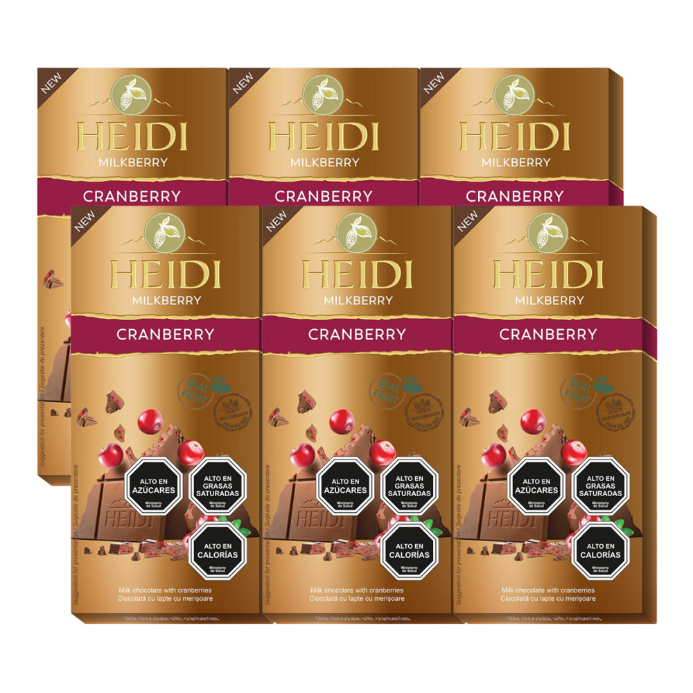 Pack 6 Tabletas De Chocolate Heidi Milkberry Cranberry 80g