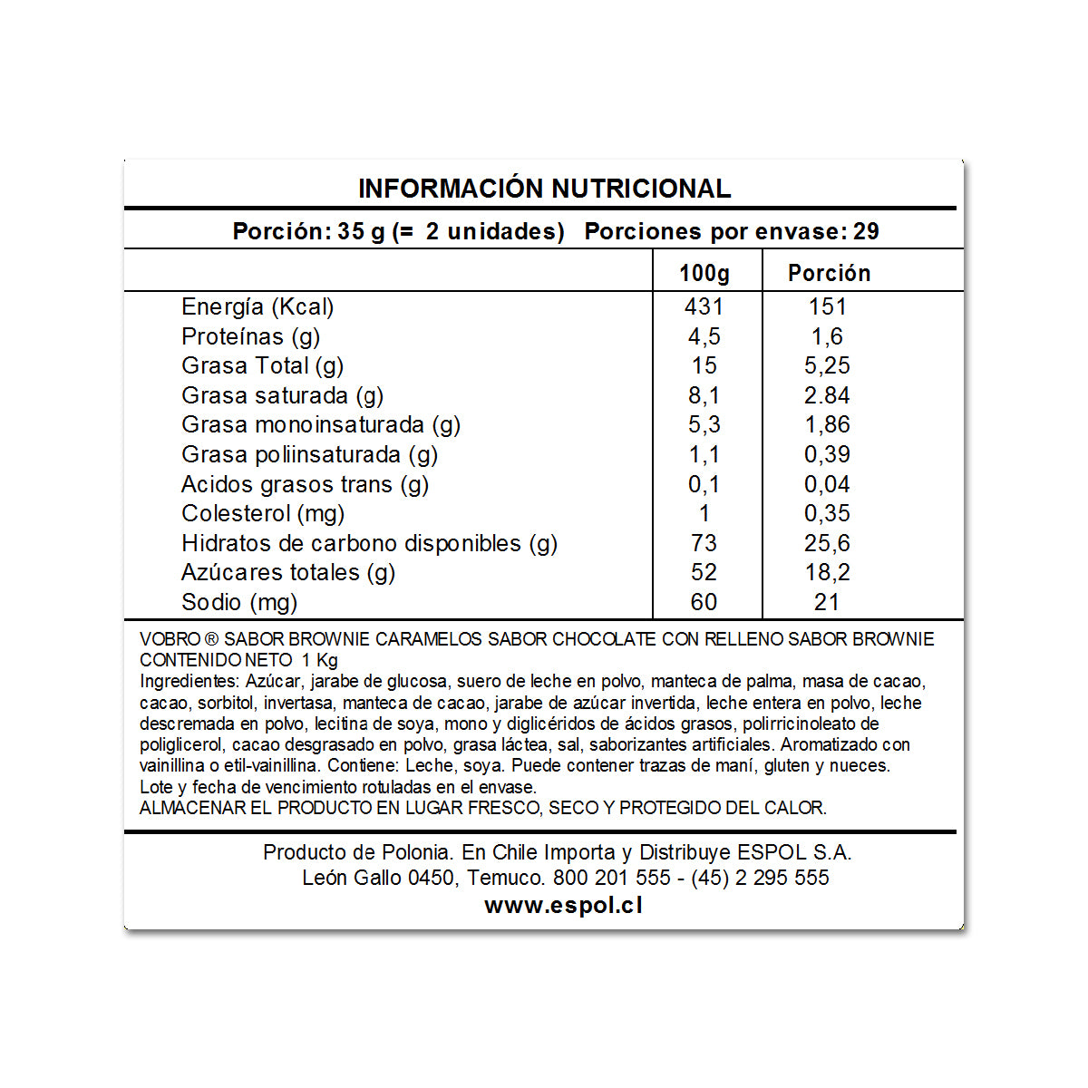 Bombones Vobro Brownie Caramelo 1 Kg