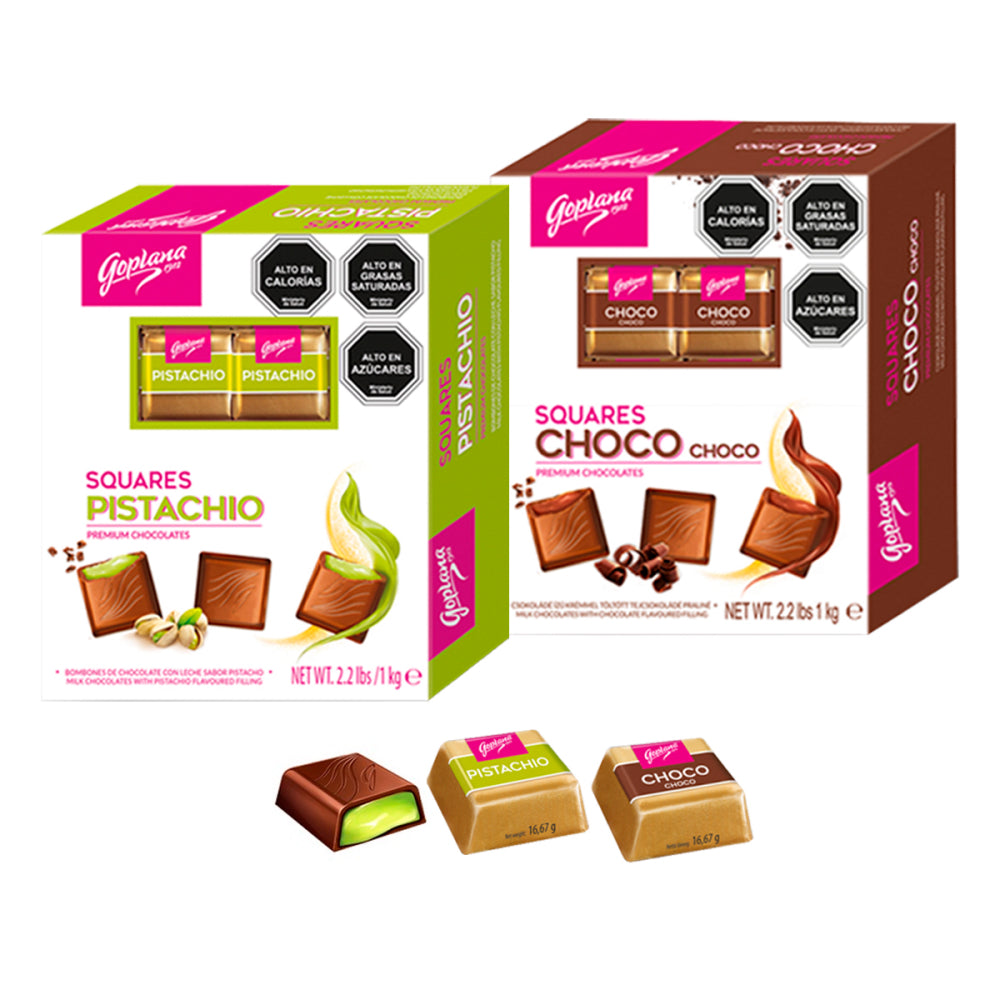 Pack Chocolate Bombón Goplana Pistacho 1kg + Choco Choco 1kg
